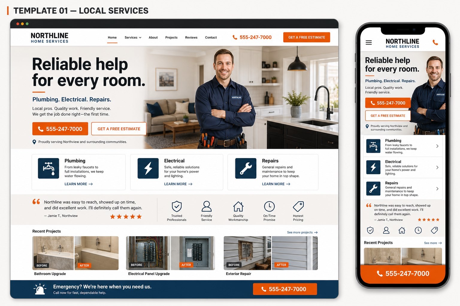 Desktop and mobile website concept for Northline Home Services